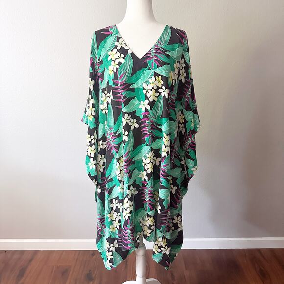Tommy‎ Bahama 100% Silk Livia Leaves Short Belted Kaftan Women's Size L/XL NEW - Picture 3 of 10